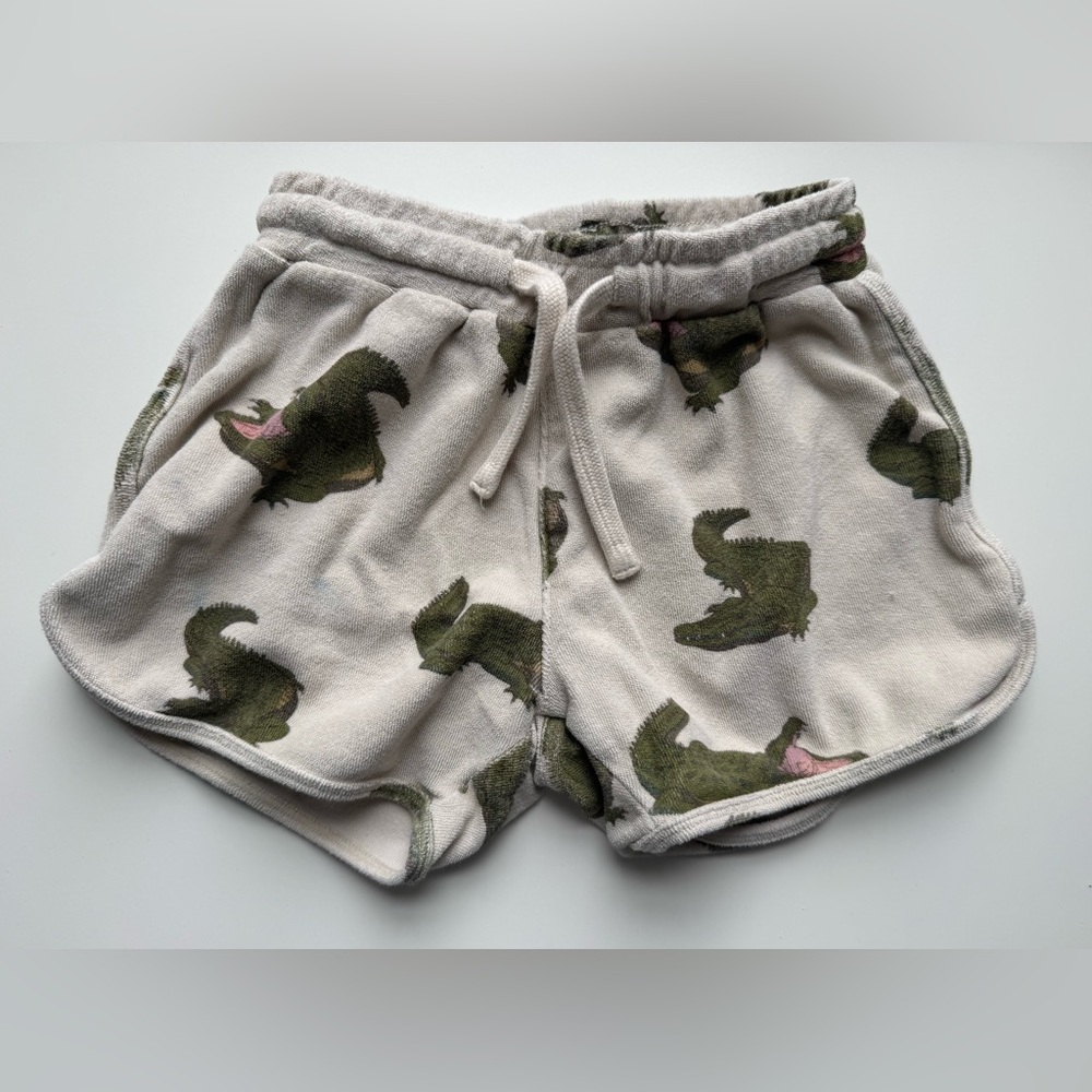 Kids Cream Alligator Print Drawstring Shorts
